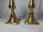 Pair Of Antique Victorian Beehive And Diamond Brass Push-up Candlesticks