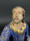 Antique European Carved Painted Gilt Wood Bearded Male Creche Figure W Staff