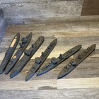 Vintage Folk Art Wooden Model Battleship Military Boat 11  Long Warship Lot Of 6