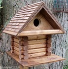 Log Cabin Style House Bird Wood Wooden Shingle Roof Birdhouse Rustic-yard-tree