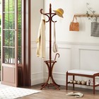 Wood Standing Hat Coat Rack Jacket Bag Hanger Tree 12 Hooks Reddish Brown W 