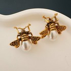Vintage-inspired Gold Tone Bee Faux Pearl Statement Earrings