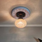 Antique Vintage 1920s 30s Amber Glass Globe Ceiling Light Brass Fixture Tudor