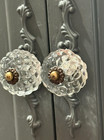2 Antique-brass Hobnail Glass Pulls Cupboard Cabinet Drawer Furniture Knobs 1 6 