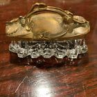 Vintage Or Antique Brass   Glass Trinket Vanity Casket Box