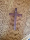 Vintage Wooden Metal Wall Cross Crucifix Holy Religious Carved Christ Dark Brown