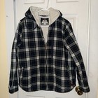 L l  Bean Scotch Plaid Flannel Hoodie Womens L Sherpa Fleece Lined Zip Shirt Euc