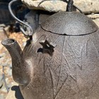 Antique Japanese Nambu Cast Iron Tetsubin  water Kettle      Maple Leaf Motif