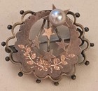 Antique Victorian Rose Gold Filled Pearl Stars Pendant Pin brooch Rare Jewelry