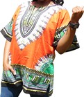 Womens Citrus Orange Dashiki Traditional Print With Pockets  100  Comfort Cotton