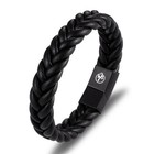 Wsesto Bracelet Black Leather Stainless Steel Magnetic Clasp Men s Bracelet