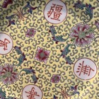 Mun Shou Porcelain Plate Yellow Famille Rose Longevity  Jingdezhen China 10 