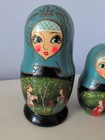 1994 Hand Painted Signed Russian Matryoshka 5 Pc Fairy Tale Wooden Nesting Dolls