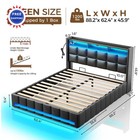 Bed Frame Queen Size Lift Up Storage Charging Station Led Lights Upholstered