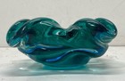 Vintage Turquoise Art Glass 9in Long Mid Century Handblown Centerpiece