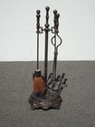 Set Of Four Vintage French Country Black Cast Iron Fireplace Tools
