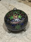 44  Sterling 925 Round Green Blue Black Enamel Cloisonne Trinket Opium Pill Box