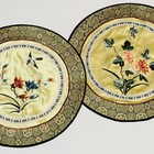 Vintage Round Silk Panels Hand Embroidered 2 Floral Butterflies Birds