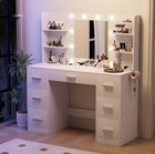 Vanity Desk 10 Drawers Makeup Glass Tabletop Mirror Led Lights W  Power Hub