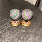 Vintage Mackenzie Childs Torquay Frank   Mustard Stripe Salt   Pepper Shakers