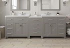 92  Gray Double Bathroom Vanity Cabinet Speckled Quartz Countertop   Round Sinks