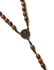 Brown Oval Wood   Cord Rosary With St Benedict Center And Crucifix
