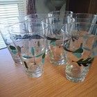 Vintage Libbey Atomic Leaf Leaves Drinking Glasses Hi Ball Set Of 7 Mid Century