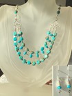 Ss  925 Blue Kingman Turquoise Necklace  3 Strands   Earrings Set