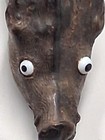 Carved Horn Pig Figurine Brown With Googly White Eyes Dog Call Sporting Whistle 