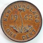 1942 Newfoundland Bronze Small One Cent 1c Canadian Coin Almost Uncirculated