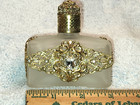 Vintage Czech Perfume Gold Filigree Frosted Glass Clear Stone 3  Bottle