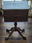 Antique 1930s Sewing Stand With Swing Out Spool Drawer And Storage Drawer