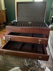 3 Layer  Reed   Barton Mahogany Vintage Flatware Silverware Storage Box Chest