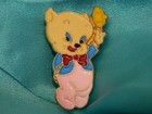 Super Cute Vintage 1950 s Signed Korea  Enamel Porky Pig Brooch  1706o