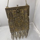 Antique Import French Steel Bead Purse Beaded Fringe Flapper Bag Gold-tone Frame