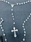 Vintage Sterling Silver Rock Crystal Beads Crucifix Cross Rosary Signed Catholic