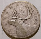 Canada - 1943 25 Cents George Vi  1936-1952  With Ind imp   800 Silver