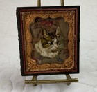 Vintage Antique Victorian Die Cut Ephemera Framed  Half Union Case  Kitty Cat