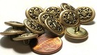 12 Vintage Brass Tone Metal 2pc Construction Shank Buttons 9 16  14 5mm Nos 6279