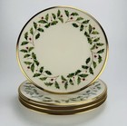 Lenox Holiday Salad Plates Set Of 4 Christmas Holly Gold Trim 8   