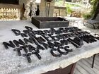Antique Cast Iron Industrial Letters 57 Total Orig  Wood Box 3 Sizes Patina 