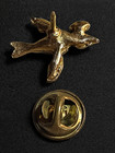 Vtg Angle Halo Blue Rhinestone Flying Bird Dove Gold Tone Lapel Pin Brooch
