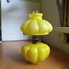 1890s Yellow Cased Glass Melon Rib Miniature Kerosene Lamp Orig Matching Shade