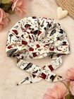 Women   s Medical Cotton Bouffant Tie-back Scrub Cap Floral White red black