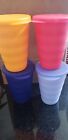 New  4 Tupperware Cups  16oz With Dripless Straw Hole Seals lids   Free Shipping