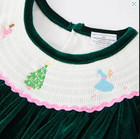 New Boutique Christmas Nutcracker Girls Smocked Embroidered Velvet Dress