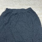 Womens M Black Eyelet Lace Overlay Skirt Elastic Waist Lined A Line Midi Pull On