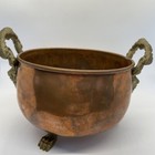 Vintage Copper Cauldron Kettle Pot Hand Hammered Handles Footed Planter Holland