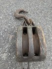 Antique Wooden Double Sheave Ship Block Pulley Forged Hook Marked B u g  Const