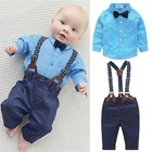 Newborn Baby Boys Gentleman Clothes Bowtie Long Sleeve Shirt Pants Outfit Set